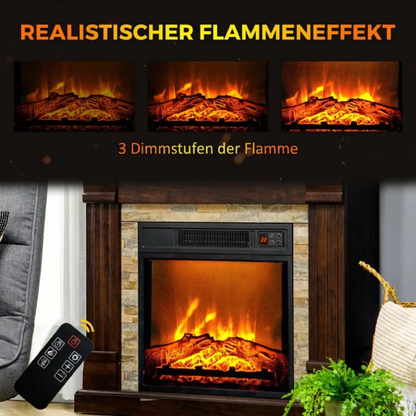 Elektrokachel 1800W Elektrische Haard Met Verwarming, Afstandsbediening, Oververhittingsbeveiliging, Decoratieve Haard Donkerbruin