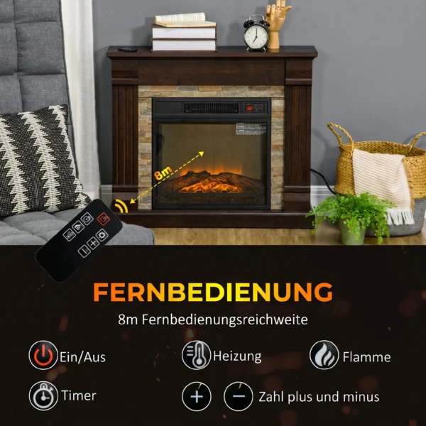 Elektrokachel 1800W Elektrische Haard Met Verwarming, Afstandsbediening, Oververhittingsbeveiliging, Decoratieve Haard Donkerbruin