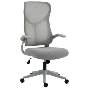 Ergonomische Mesh Bureaustoel, Draaibare Stoel Met Hoge Rugleuning, Opklapbare Armleuningen, Kantelfunctie, Grijs