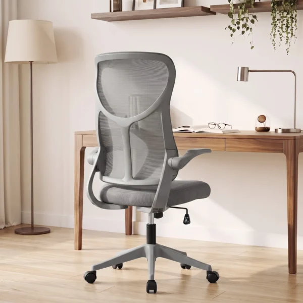 Ergonomische Mesh Bureaustoel, Draaibare Stoel Met Hoge Rugleuning, Opklapbare Armleuningen, Kantelfunctie, Grijs