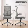 Ergonomische Mesh Bureaustoel, Draaibare Stoel Met Hoge Rugleuning, Opklapbare Armleuningen, Kantelfunctie, Grijs