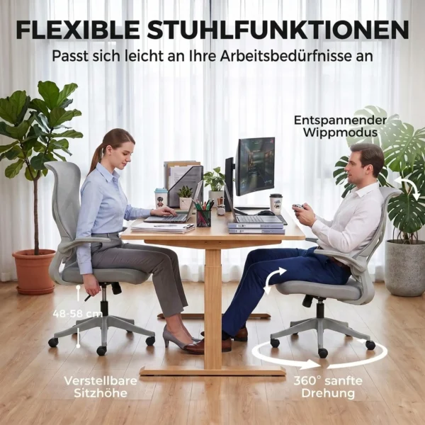 Ergonomische Mesh Bureaustoel, Draaibare Stoel Met Hoge Rugleuning, Opklapbare Armleuningen, Kantelfunctie, Grijs
