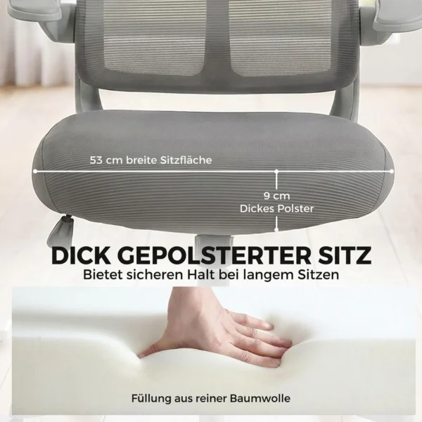 Ergonomische Mesh Bureaustoel, Draaibare Stoel Met Hoge Rugleuning, Opklapbare Armleuningen, Kantelfunctie, Grijs