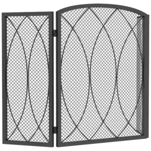 Geometrisch 3 delig Opvouwbaar Vonkenbeschermingsrooster Van Metaal, Hittebestendige Haardbescherming, Zwart