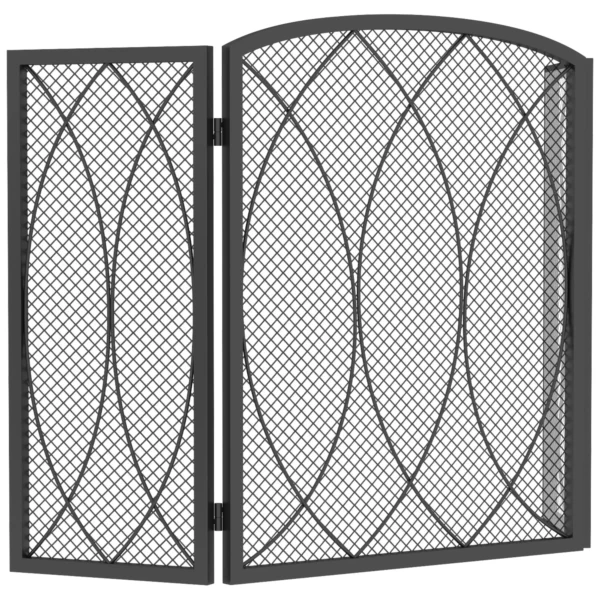 Geometrisch 3 delig Opvouwbaar Vonkenbeschermingsrooster Van Metaal, Hittebestendige Haardbescherming, Zwart