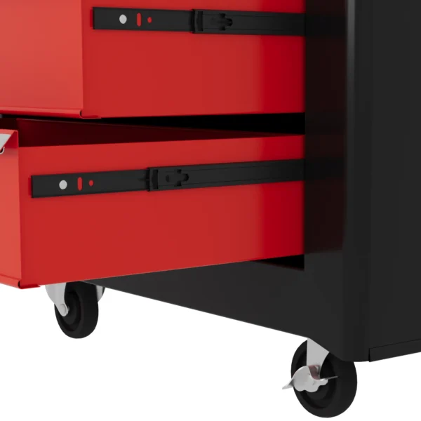 Gereedschapskist, Gereedschapskast, Rolbaar, 5 Laden, Staalplaat, Zwart+Rood