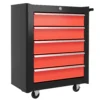 Gereedschapskist, Gereedschapskast, Rolbaar, 5 Laden, Staalplaat, Zwart+Rood