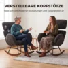 Gestoffeerde Schommelstoel Met Verstelbare Hoofdsteun, Fluweel In Regendruppel ontwerp, Frame Van Rubberboomhout, Donkergrijs