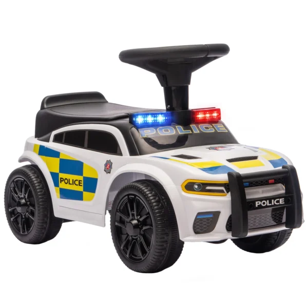 Glijauto Kinderen Politie Glijvoertuig Met Muziek Licht Anti Kantelbeveiliging & Opbergruimte Onder De Zitplaats 18 36 Maanden Wit