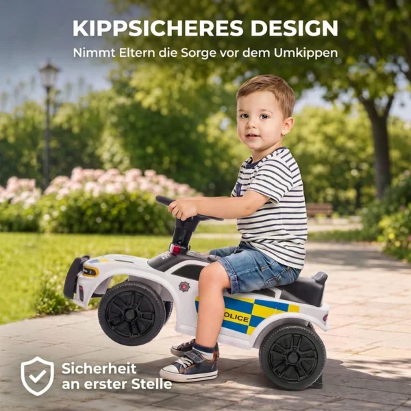 Glijauto Kinderen Politie Glijvoertuig Met Muziek Licht Anti Kantelbeveiliging & Opbergruimte Onder De Zitplaats 18 36 Maanden Wit