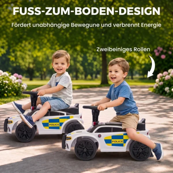 Glijauto Kinderen Politie Glijvoertuig Met Muziek Licht Anti Kantelbeveiliging & Opbergruimte Onder De Zitplaats 18 36 Maanden Wit