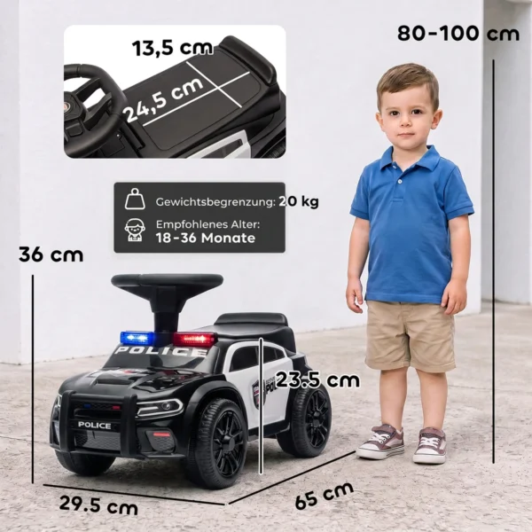 Glijdende Auto Kinderen Politie Glijvoertuig Met Muziek Licht Anti Kantelbeveiliging & Opbergruimte Onder De Zitplaats 18 36 Maanden Zwart