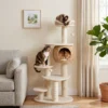 Grote Krabpaal 132 Cm Hoog Kattenboom Met Riet Hol Krabstammen Bed 3 Speelballen Kiepbeveiliging 1 2 Katten Tot 6kg