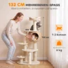 Grote Krabpaal 132 Cm Hoog Kattenboom Met Riet Hol Krabstammen Bed 3 Speelballen Kiepbeveiliging 1 2 Katten Tot 6kg