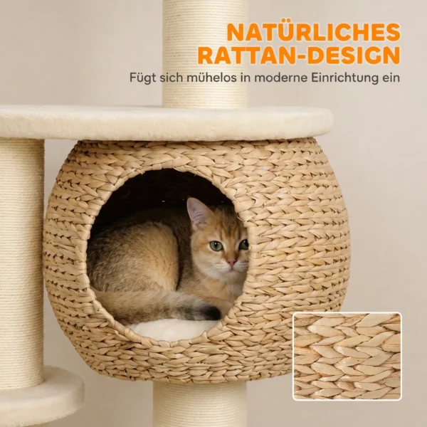 Grote Krabpaal 132 Cm Hoog Kattenboom Met Riet Hol Krabstammen Bed 3 Speelballen Kiepbeveiliging 1 2 Katten Tot 6kg