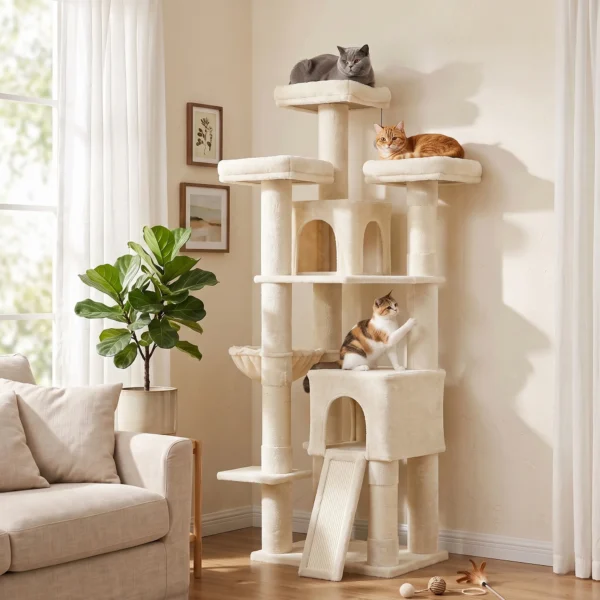 Grote Krabpaal 184 Cm Hoog Met 3 Krabstammen Ligvlakken Speelbal Hangmat Ladder, Katten Onder 6 Kg
