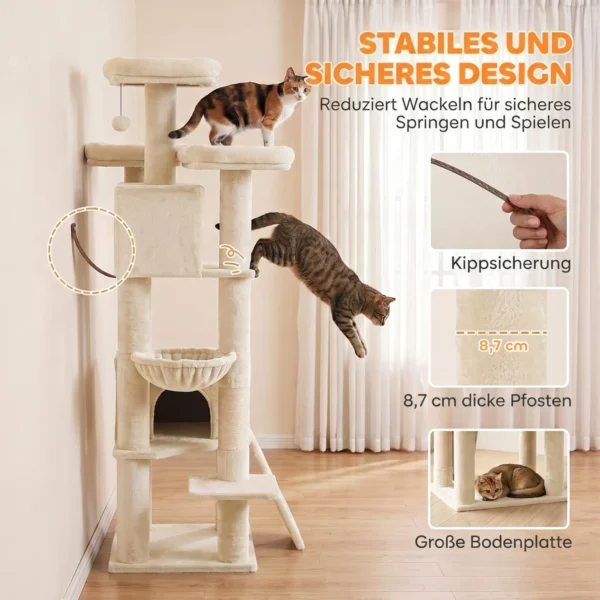 Grote Krabpaal 184 Cm Hoog Met 3 Krabstammen Ligvlakken Speelbal Hangmat Ladder, Katten Onder 6 Kg