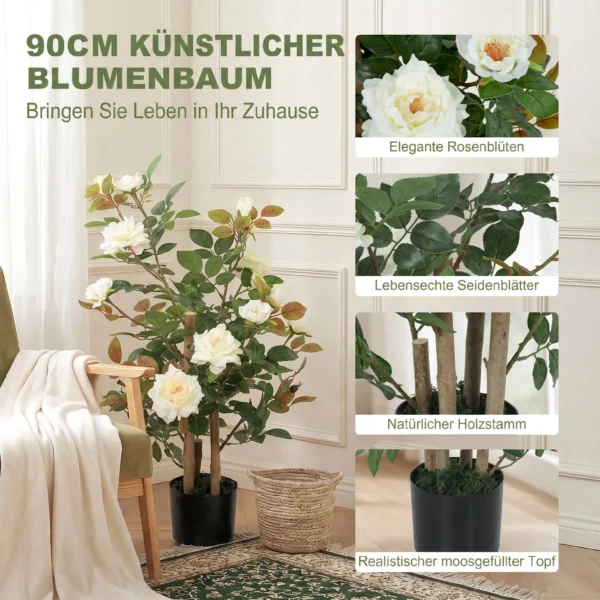 Grote Kunstmatige Rozenplanten 90 Cm Kunstmatige Plant Kunstplant Rozenboom Met UV bescherming, Mos, In Pot, Kunstboom Net Als Echt Voor Binnen En Buiten