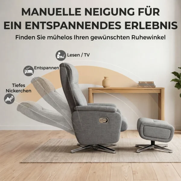 Handmatig Verstelbare Relaxfauteuil Met Voetenbank In Donkergrijs