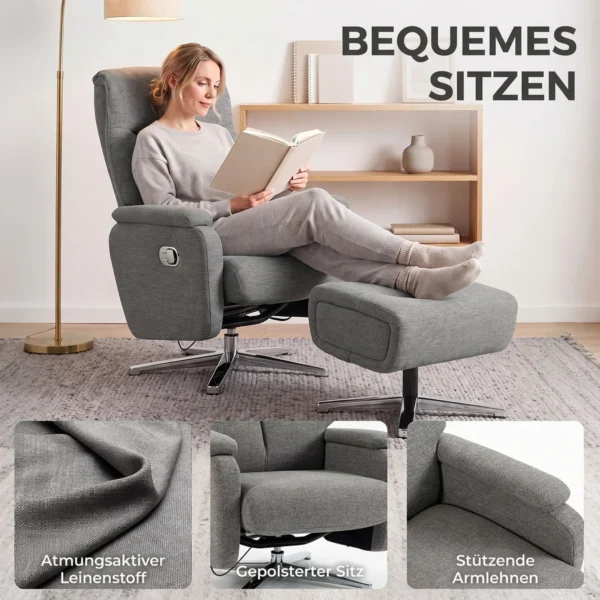 Handmatig Verstelbare Relaxfauteuil Met Voetenbank In Donkergrijs