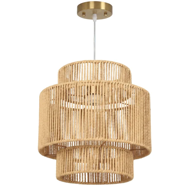 Hanglamp, 3 laags Lampenkap, Metaal, Hennep Touw, Lichtbruin