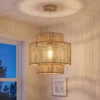 Hanglamp, 3 laags Lampenkap, Metaal, Hennep Touw, Lichtbruin
