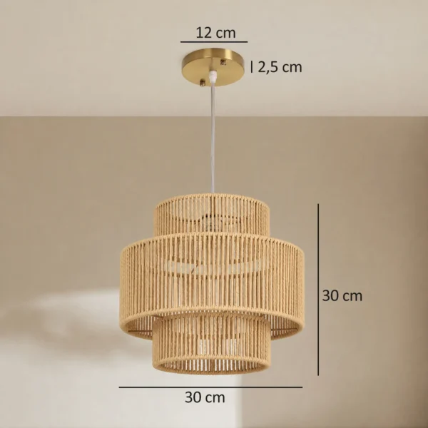 Hanglamp, 3 laags Lampenkap, Metaal, Hennep Touw, Lichtbruin