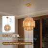 Hanglamp, 3 laags Lampenkap, Metaal, Hennep Touw, Lichtbruin