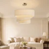 Hanglamp Met 3 Linnen Kappen, Moderne Plafondlamp In Hoogte Verstelbaar, Beige, Lichtbron Niet Inbegrepen