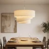 Hanglamp Met 3 Linnen Kappen, Moderne Plafondlamp In Hoogte Verstelbaar, Beige, Lichtbron Niet Inbegrepen