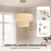 Hanglamp Met 3 Linnen Kappen, Moderne Plafondlamp In Hoogte Verstelbaar, Beige, Lichtbron Niet Inbegrepen