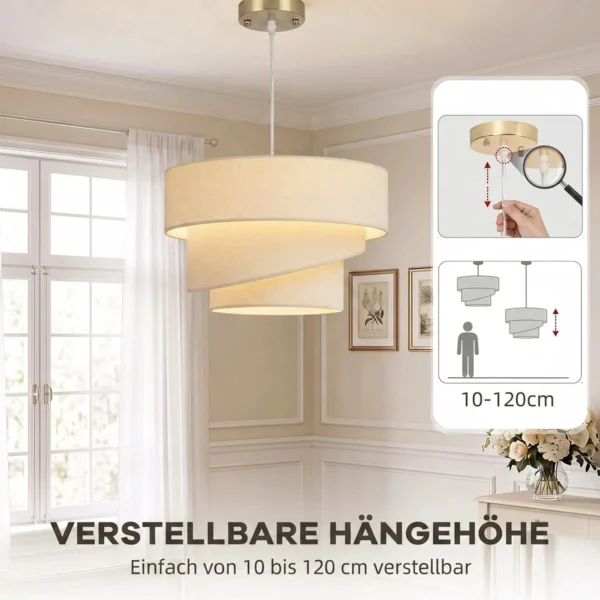 Hanglamp Met 3 Linnen Kappen, Moderne Plafondlamp In Hoogte Verstelbaar, Beige, Lichtbron Niet Inbegrepen