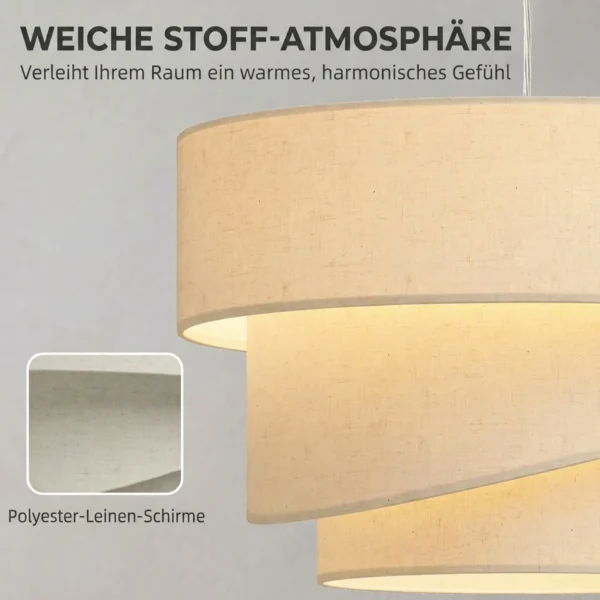 Hanglamp Met 3 Linnen Kappen, Moderne Plafondlamp In Hoogte Verstelbaar, Beige, Lichtbron Niet Inbegrepen