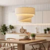 Hanglamp Met 3 Linnen Kappen, Moderne Plafondlamp In Hoogte Verstelbaar, Beige, Lichtbron Niet Inbegrepen