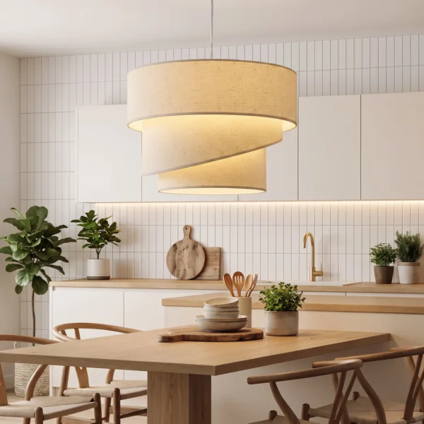 Hanglamp Met 3 Linnen Kappen, Moderne Plafondlamp In Hoogte Verstelbaar, Beige, Lichtbron Niet Inbegrepen