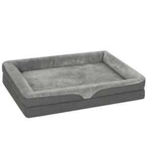 Hondenbed Met Verhoogde Randen Antislip Onderkant Linnenlook Wasbaar Hondenkussen Spatwaterbestendig 91x68x16cm