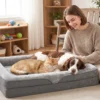 Hondenbed Met Verhoogde Randen Antislip Onderkant Linnenlook Wasbaar Hondenkussen Spatwaterbestendig 91x68x16cm