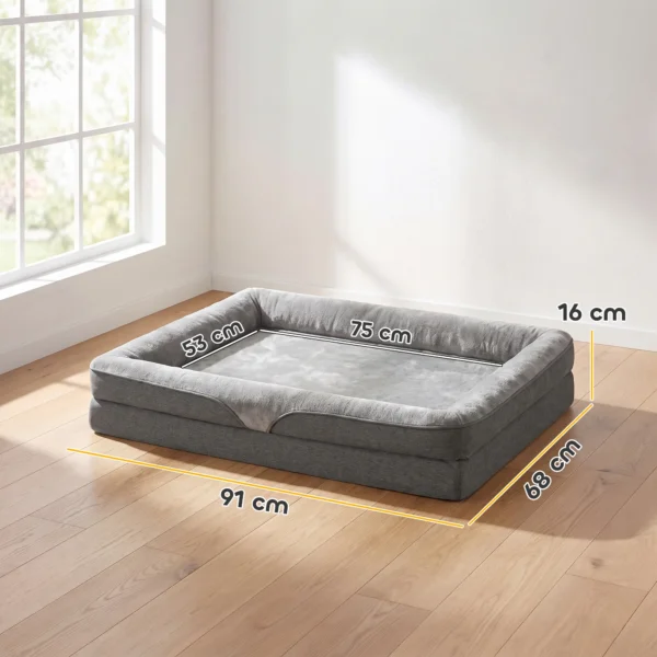 Hondenbed Met Verhoogde Randen Antislip Onderkant Linnenlook Wasbaar Hondenkussen Spatwaterbestendig 91x68x16cm