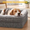 Hondenbed Met Verhoogde Randen Antislip Onderkant Linnenlook Wasbaar Hondenkussen Spatwaterbestendig 91x68x16cm
