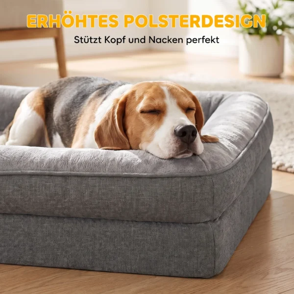 Hondenbed Met Verhoogde Randen Antislip Onderkant Linnenlook Wasbaar Hondenkussen Spatwaterbestendig 91x68x16cm