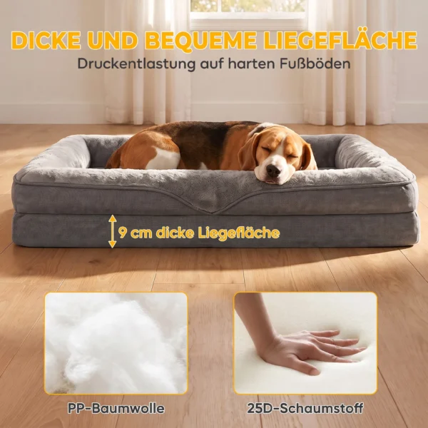 Hondenbed Met Verhoogde Randen Antislip Onderkant Linnenlook Wasbaar Hondenkussen Spatwaterbestendig 91x68x16cm