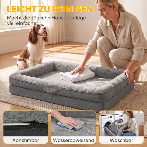 Hondenbed Met Verhoogde Randen Antislip Onderkant Linnenlook Wasbaar Hondenkussen Spatwaterbestendig 91x68x16cm
