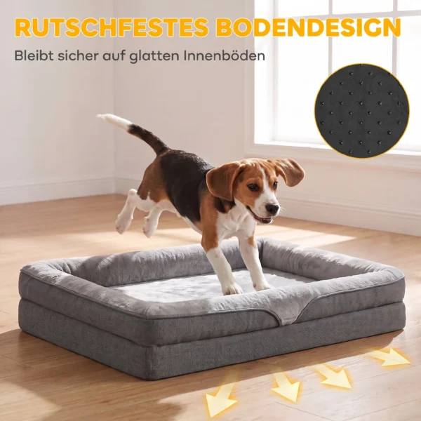 Hondenbed Met Verhoogde Randen Antislip Onderkant Linnenlook Wasbaar Hondenkussen Spatwaterbestendig 91x68x16cm