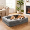 Hondenbed Met Verhoogde Randen Antislip Onderkant Linnenlook Wasbaar Hondenkussen Spatwaterbestendig 91x68x16cm