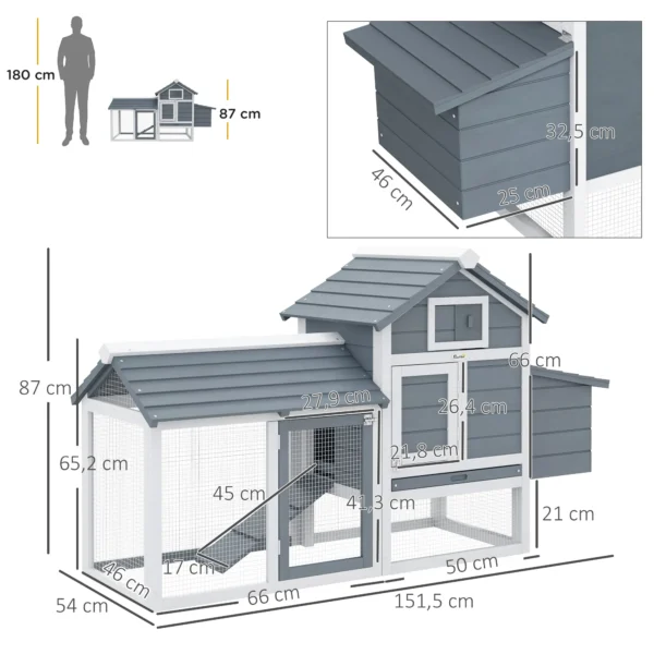 Houten Kippenhok Voor 2 3 Kippen 151,5 X 54 X 87 Cm Kippenren Met Uitloop, Nestkast, 2 Deuren, Winterbestendig