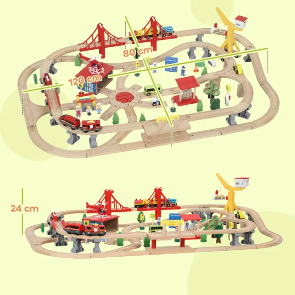 Houten Treinset 133 Stukken Treinset Met Elektrische Locomotief, Basisplaat, Rails, Kraan, Brug Geschikt Voor Peuters Vanaf 3 Jaar