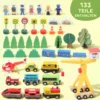 Houten Treinset 133 Stukken Treinset Met Elektrische Locomotief, Basisplaat, Rails, Kraan, Brug Geschikt Voor Peuters Vanaf 3 Jaar
