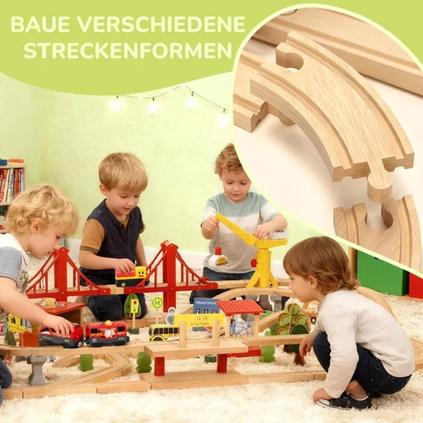 Houten Treinset 133 Stukken Treinset Met Elektrische Locomotief, Basisplaat, Rails, Kraan, Brug Geschikt Voor Peuters Vanaf 3 Jaar