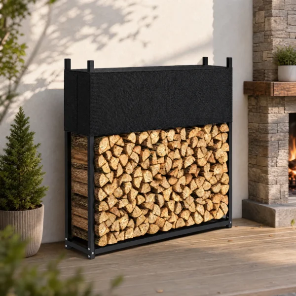 Kaminhoutrek 106 X 25 X 113 Cm Brandhoutrek Met 600D Oxford hoes Stalen Frame Tot 250 Kg Zwart
