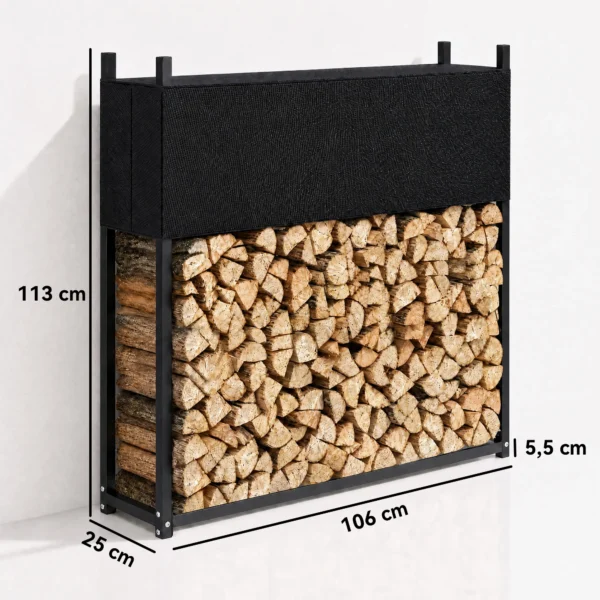 Kaminhoutrek 106 X 25 X 113 Cm Brandhoutrek Met 600D Oxford hoes Stalen Frame Tot 250 Kg Zwart